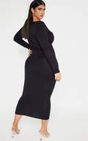 Thumbnail for your product : PrettyLittleThing Plus Black Jersey Long Sleeve Midi Dress