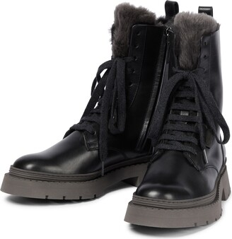 Brunello Cucinelli Shearling-lined leather combat boots