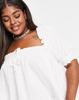 Thumbnail for your product : ASOS Curve DESIGN Curve natural crinkle square neck prairie sun top in ivory