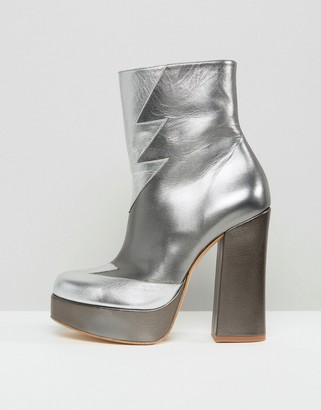 Terry De Havilland Silver Metallic Leather Mega Platform Ankle Boots