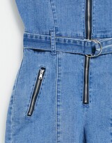 Thumbnail for your product : In The Style zip through denim romper in blue