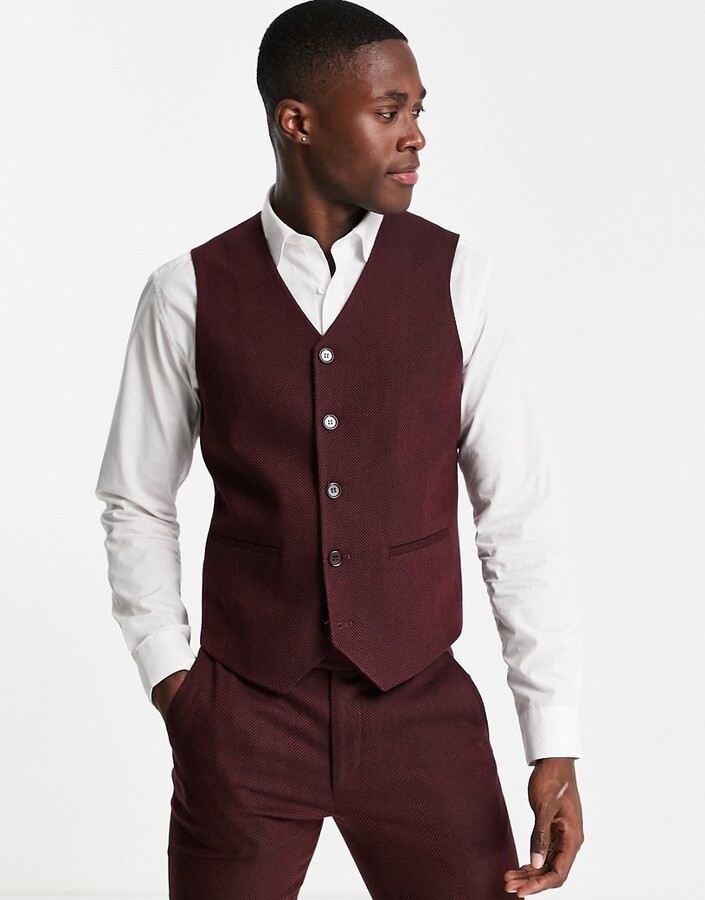 Mens Clothing Jackets Waistcoats and gilets ASOS Wedding Skinny Wool Mix Suit Waistcoat in Red for Men 