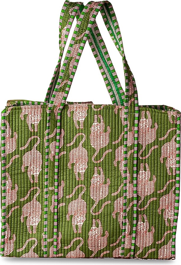 Women's Quilted Feline Tote Bag - Green