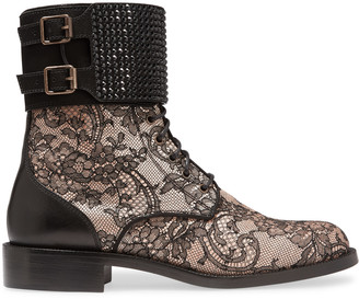 Rene Caovilla Embellished leather and lace boots