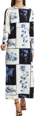 Lela Rose Colorblock Floral Midi-Dress