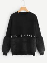 Thumbnail for your product : Shein Rhinestone and Faux Fur Embellished Sweater