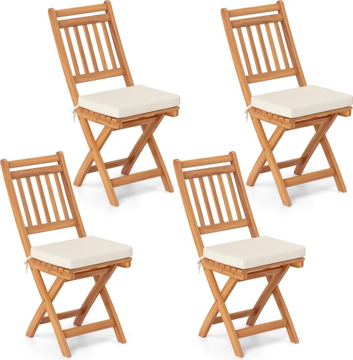 Gymax Folding Patio Chairs Set of 4 w/ Slatted Backrests & Soft Seat Cushions