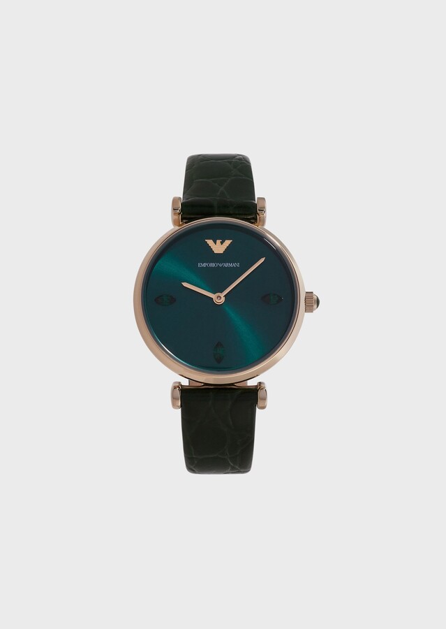 Emporio Armani Two-Hand Green Leather Watch - ShopStyle
