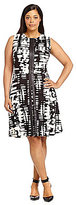 Thumbnail for your product : Calvin Klein Woman Marble-Print Faux-Leather-Trimmed A-Line Dress