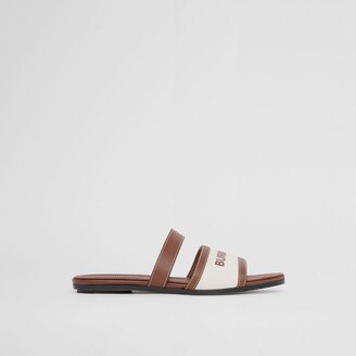 Burberry Logo Print Canvas and Leather Slides