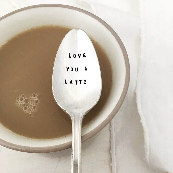 Etsy Coffee Spoon - Love You A Latte Coffee Gift, Upcycled Vintage Spoon, Hand Stamped Silver