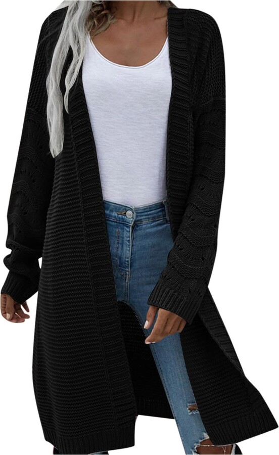 Women Cardigan Jacket Fashion Gradient Print Loose Button Outwear Winter Lightweight Knitted Waffle Coat with Pocket 