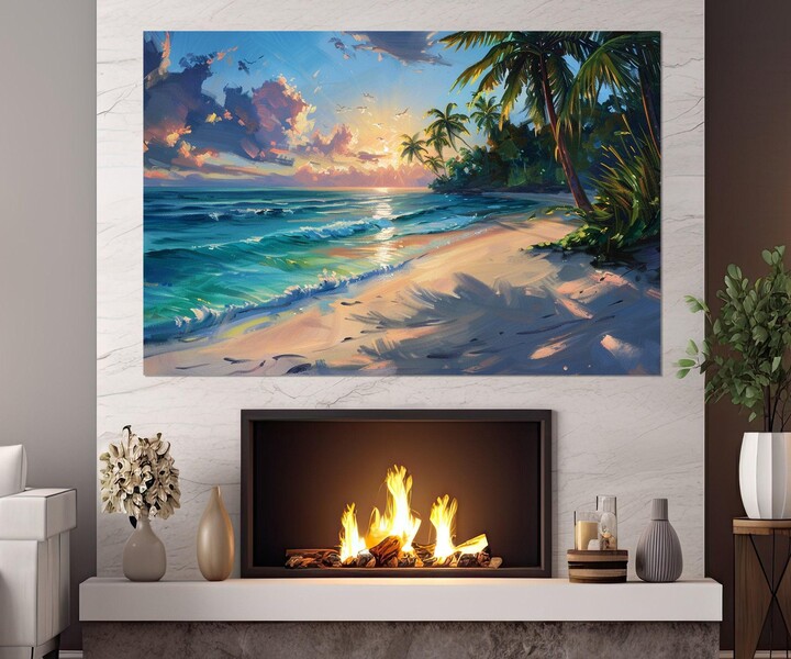 Ocean Beach Wall Art, Scenic Canvas Print, Tropical Painting, Bedroom Decor, Living Room Framed & Ready To Hang