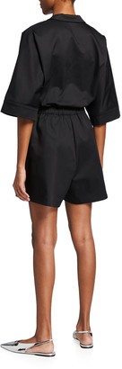 Adam Lippes Short-Sleeve Button-Front Romper