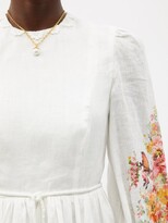 Thumbnail for your product : Zimmermann Mae Belted Floral-print Linen-voile Mini Dress - White Print