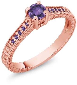 Gem Stone King 0.31 Ct Round VS Amethyst 925 Rose Gold Plated Silver Engagement Ring