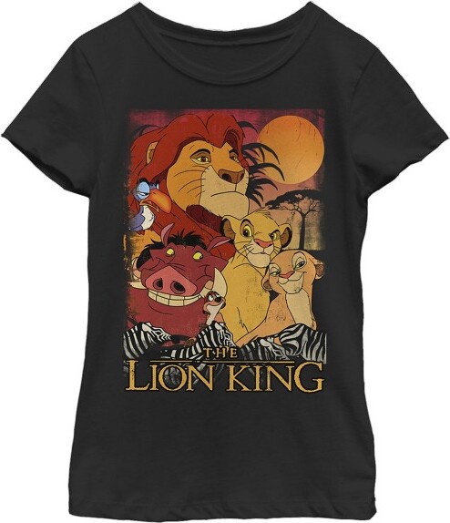 The Lion King Girl's Lion King Retro Distressed Friends T-Shirt - Black ...