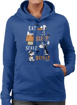 Peanuts Eat Sleep Scare Repeat Halloween Women's Hooded Sweatshirt Royal Blue