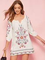 Thumbnail for your product : Shein Tribal Embroidery Tie Neck Blouse