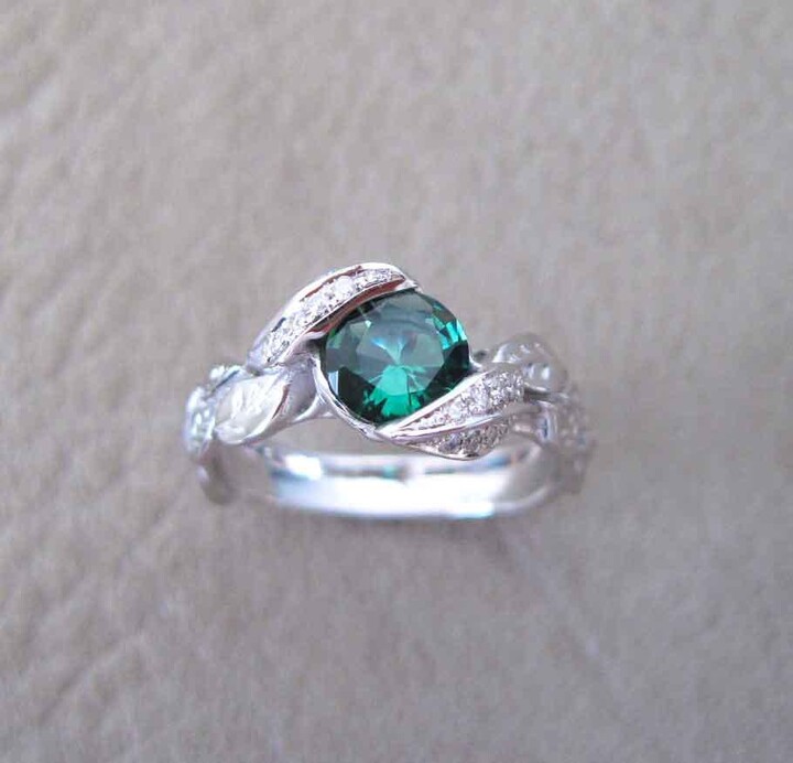 Etsy 18K Gold Emerald Leaf Ring Diamond Floral Engagement Ring