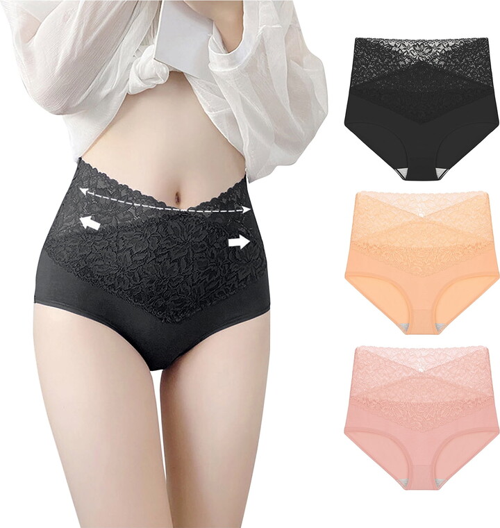 Unique Bargains Women’s Plus Size Underwear Ladies Sexy Lace High Waisted Panties Beige, Black, Pink L