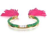 Thumbnail for your product : Aurélie Bidermann 18K Gold-plated & Green Jaspe and White Bamboo Beads Sioux Bracelet w/Pink Cotton Tassels