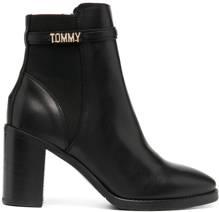 Tommy Jeans Ladies Ankle Boots Metallic Cleater Chelsea Boots Shoes 0341 Black
