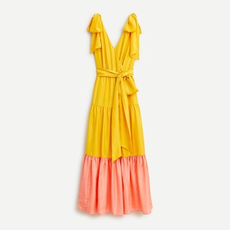 J.Crew Shoulder-tie silk maxi dress in colorblock - ShopStyle