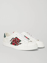 Thumbnail for your product : Gucci Ace Watersnake-trimmed Appliqued Leather Sneakers - White