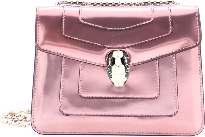 Bvlgari Serpenti Forever Square Shoulder Bag Metallic Leather Small