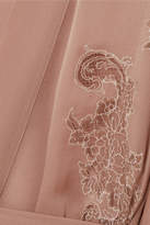 Thumbnail for your product : Carine Gilson Egerie Chantilly Lace-trimmed Silk-satin Robe - Antique rose
