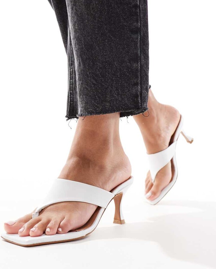 ASOS DESIGN Hailey premium leather toe thong mid sandals in white