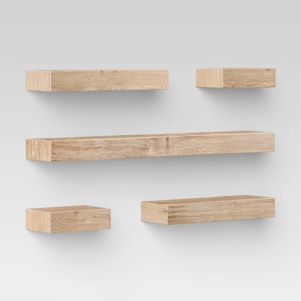Threshold Setof5WallShelfNatural ModernMDFFloatingShelving,IncludesMountingHardware