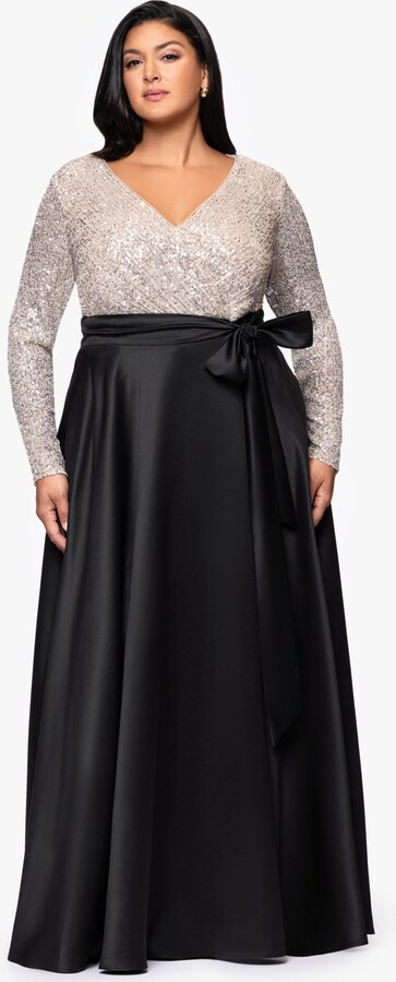 Xscape Evenings Plus Size Long Sleeve Sequin Ballgown Skirt Dress