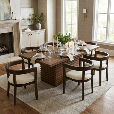 NFusion Avelin Contemporary Rubberwood 7-Piece Dining Set With Upholstered Tub Armchairs