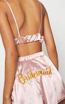 Thumbnail for your product : PrettyLittleThing White Satin Bride Embroidered Strappy Short PJ Set
