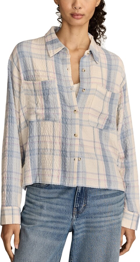 Lucky Brand Women's Cropped Plaid Drapey Long-Sleeve Shirt