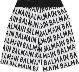 Balmain Kids Logo jacquard cotton shorts
