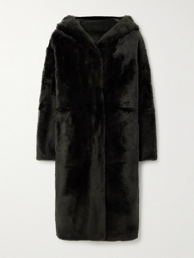 Yves Salomon Reversible Shearling Hooded Coat - Brown