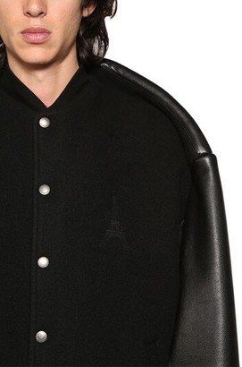 Balenciaga Pinched Sleeves Leather College Jacket
