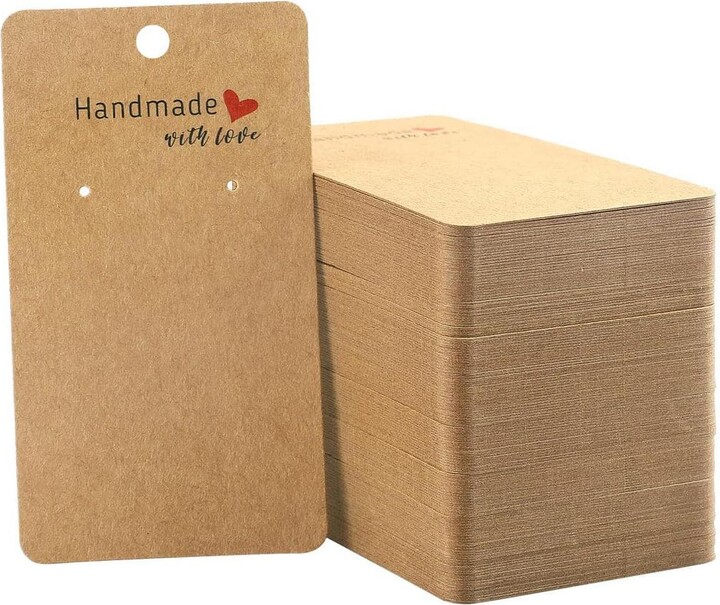 200 Pack Blank Brown Kraft Earring Display Holder Cards 3.5L x 2W 300GSM Paper for Jewelry Hanging DIY Crafts Retail