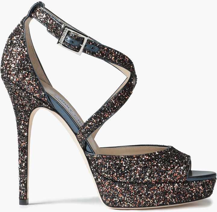 black glitter platform heels