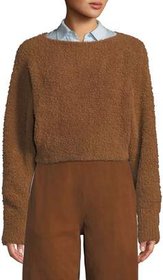 Vince Teddy Cropped Boat-Neck Wool-Blend Sweater