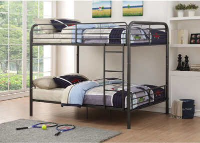 Latitude RunÂ® Bristol Gunmetal Finish F/F Bunk Bed, Convertible With Reversible Front , Metal Tube Slats In Slat System, Full - Length Guard Rail On Top 6 Inch Reco