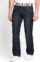 Thumbnail for your product : Crosshatch Mens Hornet Straight Belted Jeans - Darkwash