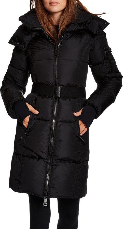 SAM. Noho Belted Water Repellent & Wind Resistant Long Puffer Coat ...