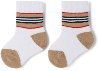 Burberry Baby Two-Pack Beige & White Icon Stripe Socks