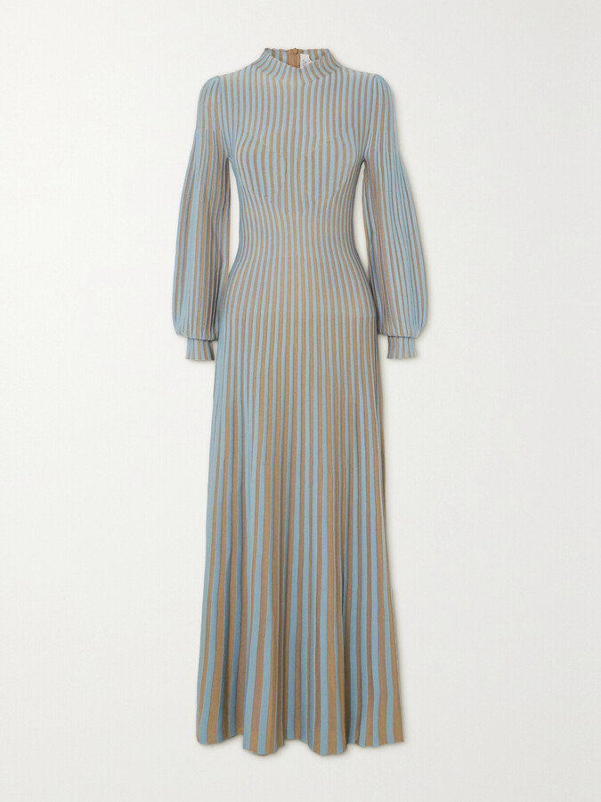 Gabriela Hearst Lee Striped Silk And Cashmere-blend Maxi Dress - Blue