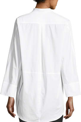 Joseph Lenno Button-Front Cotton Shirt w/ Selvedge Stripe