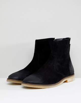 ASOS DESIGN Chelsea Boots In Black Suede With Back Zip Detail With Natural Sole